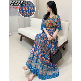 Thhone Đầm maxi Dài Thêu Họa Tiết Phong Cách vintage Thanh Lịch Cho Nữ