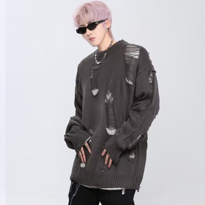 Aokang Áo sweater Dệt Kim Khoét Rỗng Cổ Tròn Dáng Rộng Phối Viền Thời Trang Cao Cấp Cho Nam