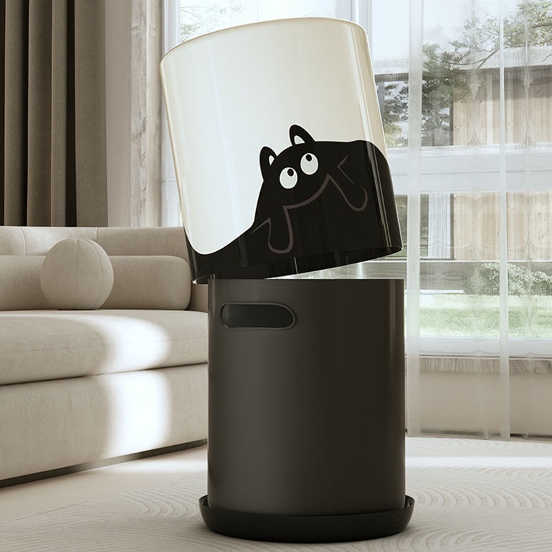 Thùng Rác Hai Ngăn Sức Chứa Lớn Họa Tiết Mèo Đen Hoạt Hình Có Nắp Đậy Cho Phòng Khách / Phòng Ngủ / Nhà