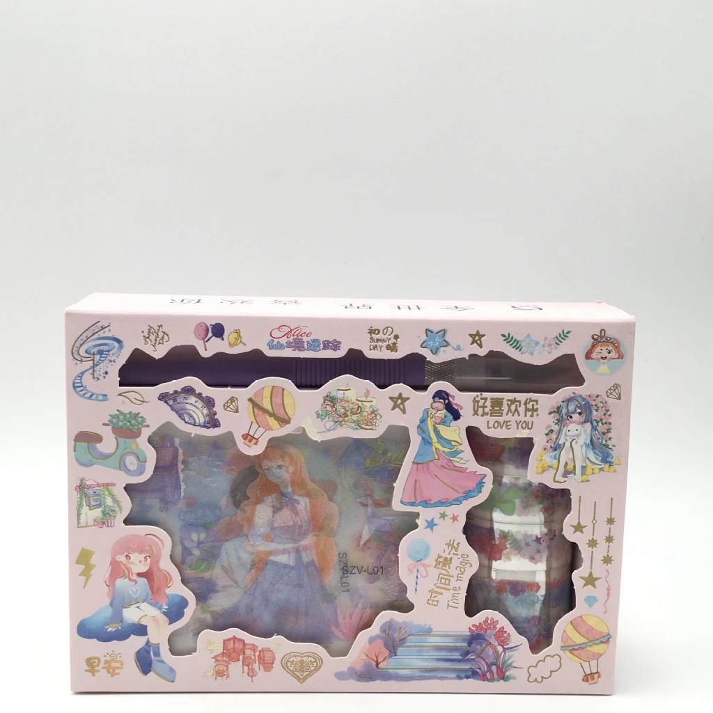Hộp sticker và băng keo dán trang trí sổ lưu niệm DIY họa tiết hoạt hình dễ thương SHERI