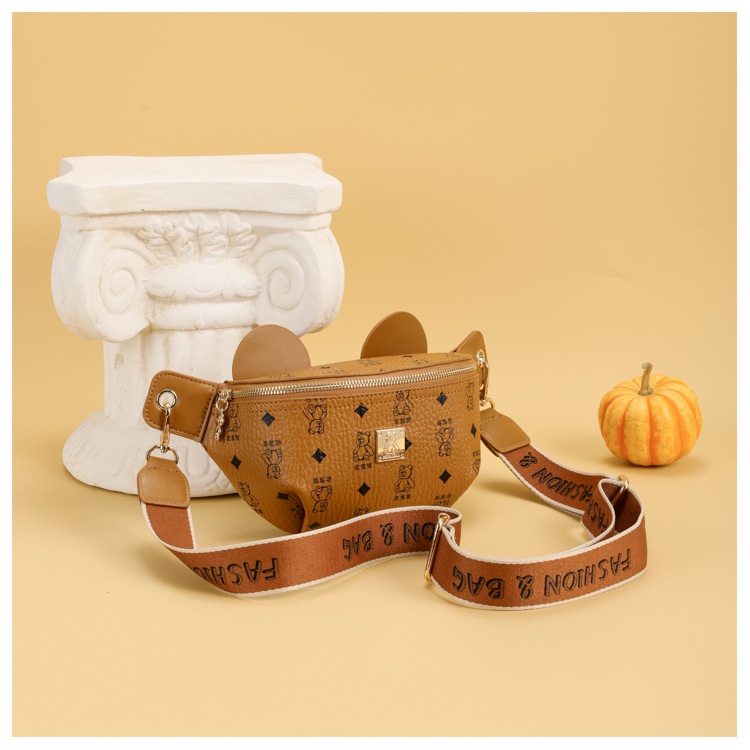 Túi đeo ngực in hình gấu hoạt hình có màu tương phản/Ví Messenger một vai phiên bản Hàn Quốc dành cho nữ