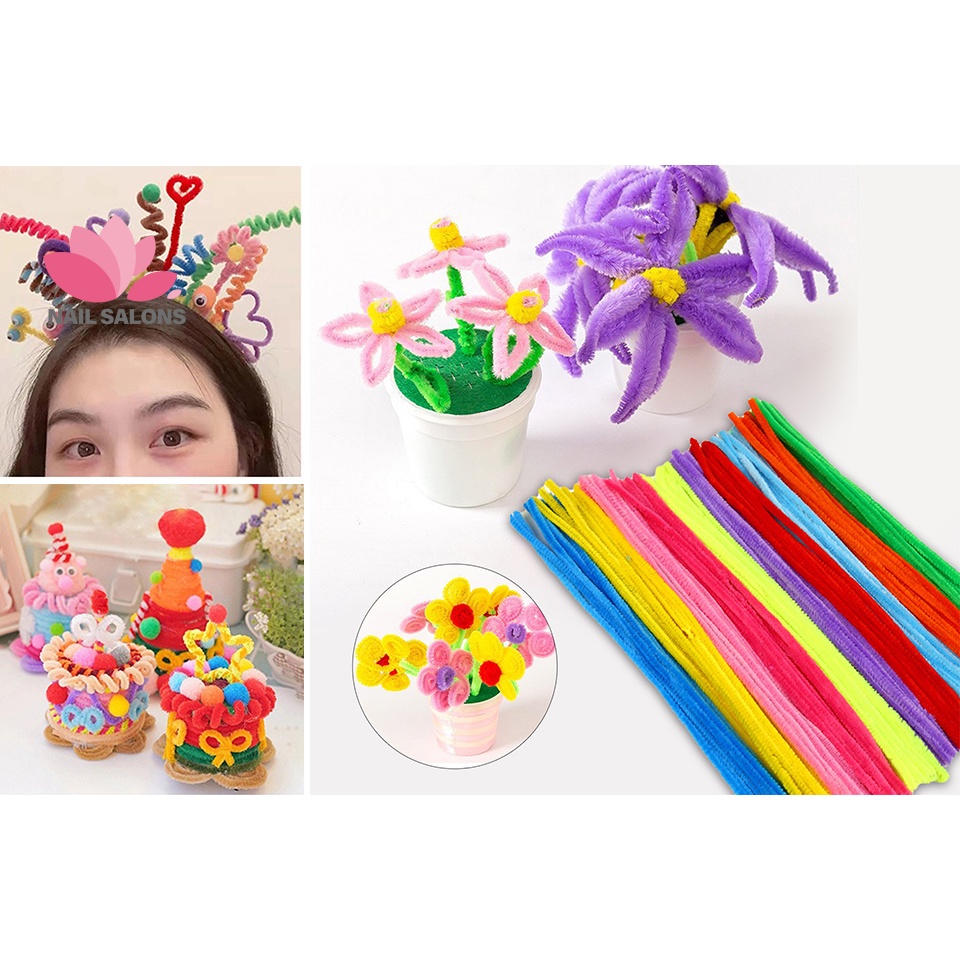 Set 100 Thân Dây Xoắn Bằng Vải Chenille Mềm Màu Sắc Tươi Sáng Dùng Làm Đồ Thủ Công Trang Trí Nội Thất