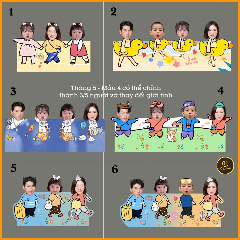 Mô hình standee lắc đầu gia đình 3, 4, 5 người (chạy pin) in hình theo yêu cầu (in 1 mặt, đã kèm pin)