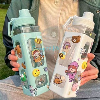 Bình nước thể thao Rcynview bằng nhựa có ống hút 700ml dung tích lớn đựng nước ép/ cốc sữa đồ uống cho sinh viên/ trẻ em