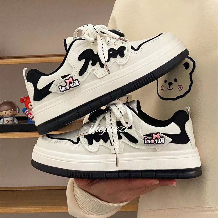 Giày Sneaker Vải kuromi Đáng Yêu Đế Bằng Phối Dây Bản To Giày Thể Thao Kiểu Nữ Mới 2023