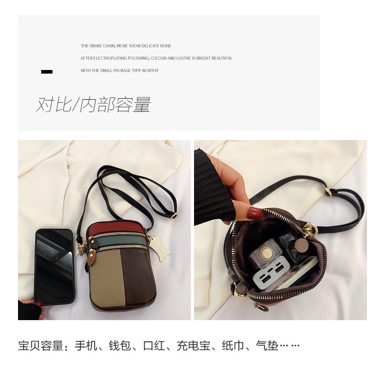 Túi Đeo Chéo Da Bò Thật Dáng Vuông Nhỏ Phối Màu Tương Phản Thời Trang 2023 Cho Nữ