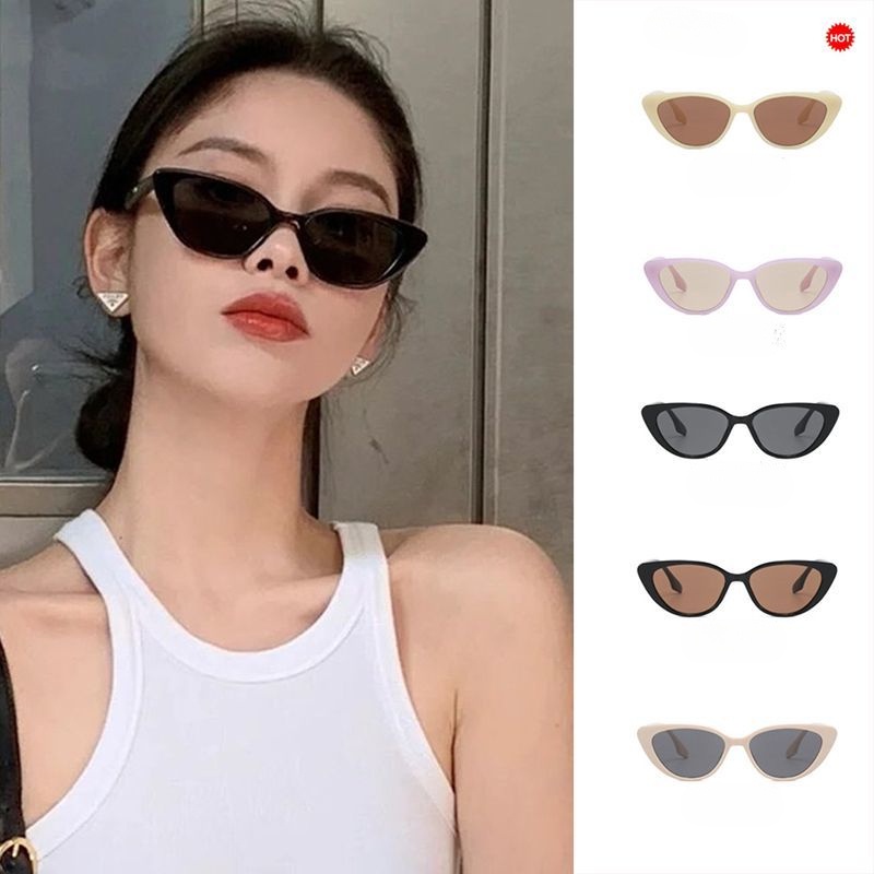 Kính râm mắt mèo tam giác cổ điển của phụ nữ khuôn mặt nhỏ cảm giác cao màu đen khung nhỏ chống nắng bảo vệ tạo mẫu ảnh kính chống nắng
