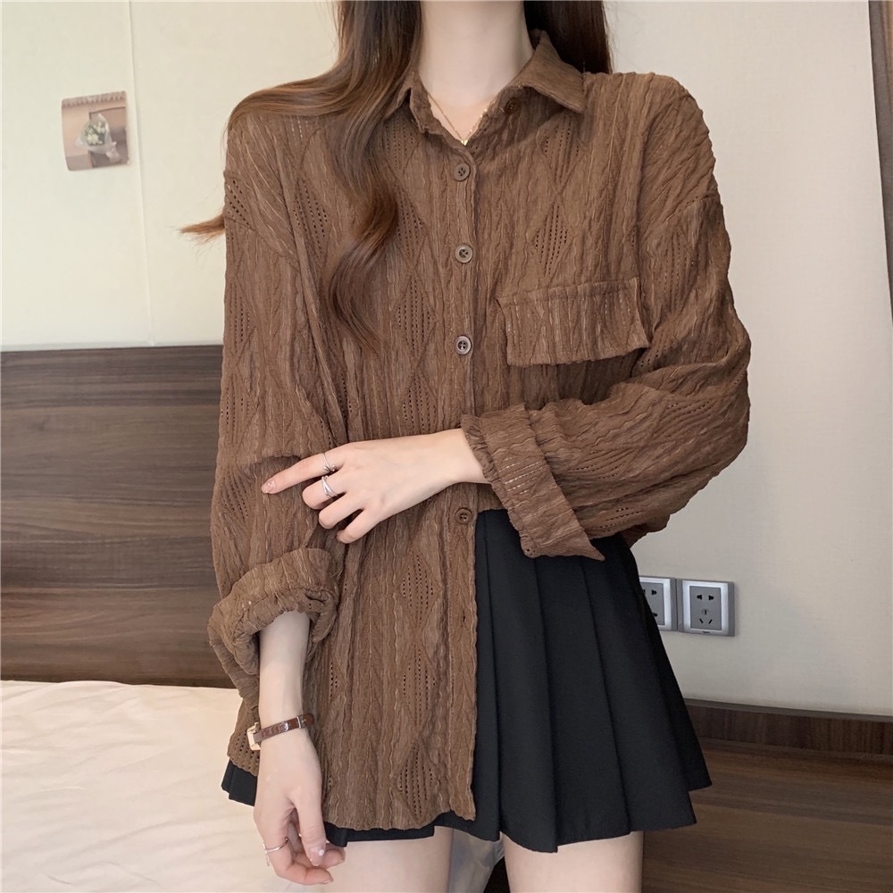 Áo Sơ Mi Dài Tay Chống Nắng Thiết Kế Đục Lỗ Phong Cách Pháp Thời Trang Mùa Hè