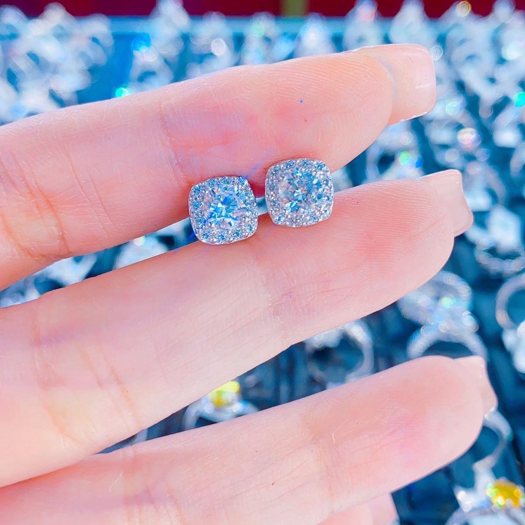 Phụ kiện Hoa tai vuông tấm viên chủ 5li cz xi kim B065