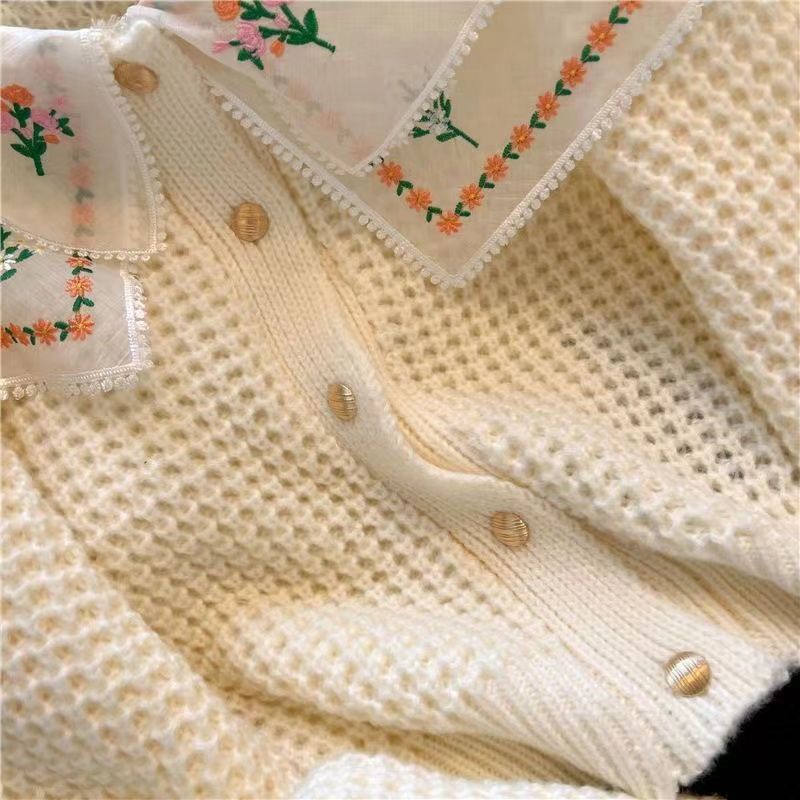 Áo Khoác Cardigan Dệt Kim Dày Dặn Mềm Mại Thêu Họa Tiết Dễ Thương Thời Trang Thu Đông Cho Nữ