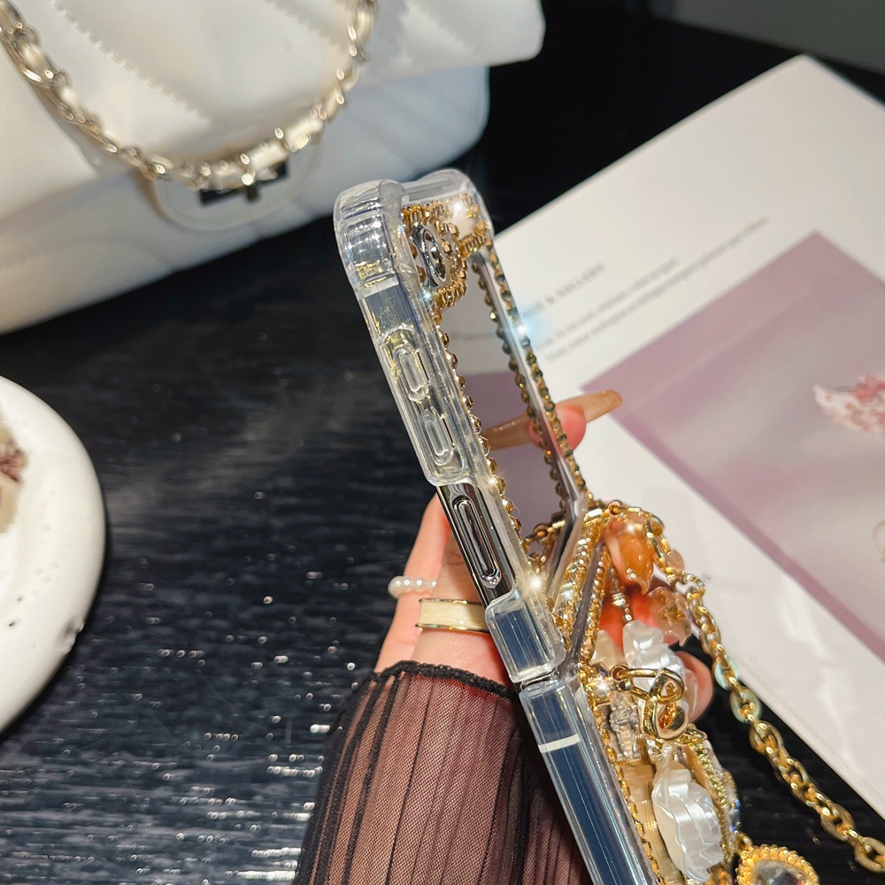 Hộp đựng gương bằng kim cương giả làm bằng tay cho samsung galaxy z flip 5 flip5 với dây treo vai đeo chéo