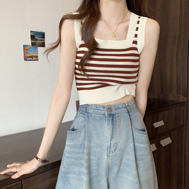 Áo Hai Dây Dệt Kim Họa Tiết Kẻ Sọc Thời Trang Mùa Hè Hàng Mới Dành Cho Bạn Nữ