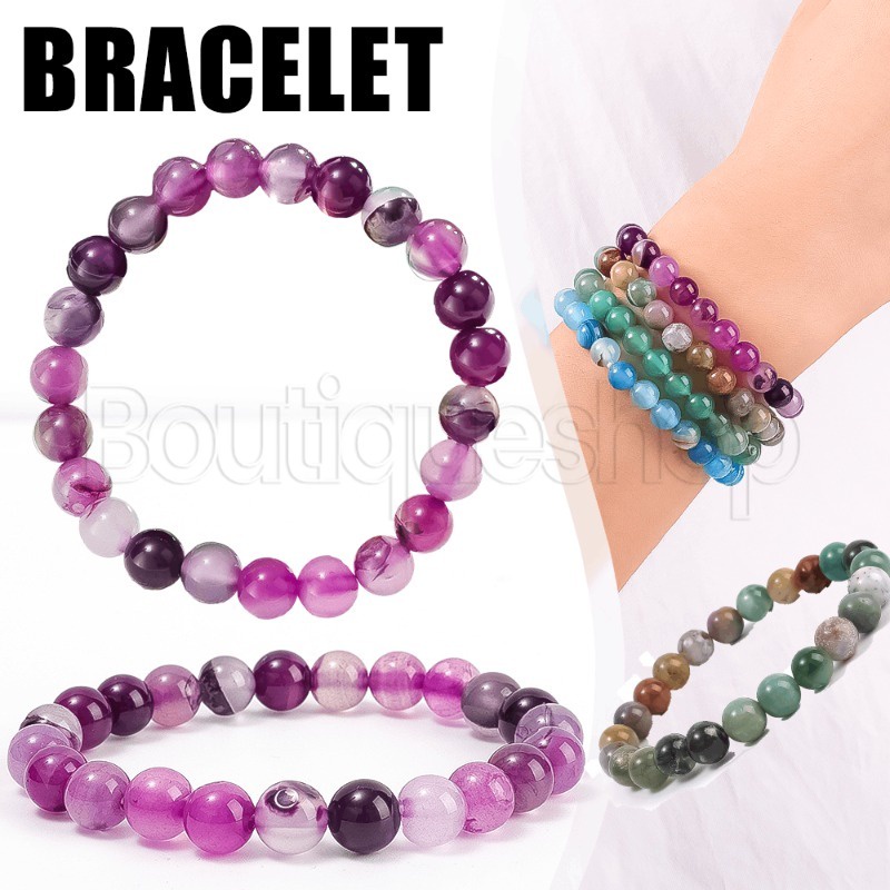 chuỗi tay mã não sọc / phụ kiện trang sức đính cườm đơn giản / vòng tay unisex chất lượng cao / chuỗi vòng đeo tay đàn hồi màu / vòng tay đá tự nhiên thời trang