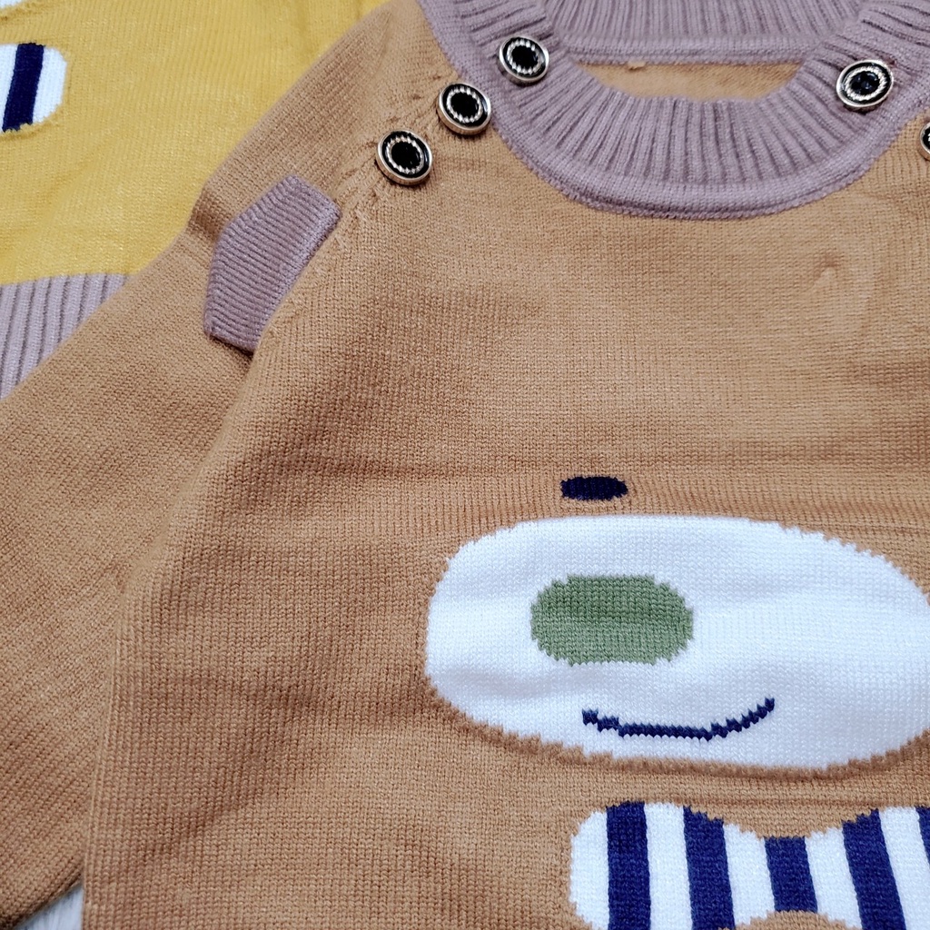Áo len dài tay mùa đông chui đầu có cúc vai hàng quảng châu len mịn dày dặn cho bé trai 6-12kg