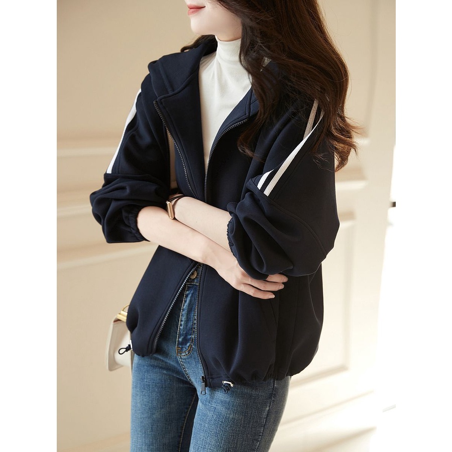 2023 thu đông phong cách mới thời trang phong cách hàn quốc thể thao giản dị mỏng hơn nhìn phong cách phương tây all-match áo nịt dây kéo có mũ trùm đầu