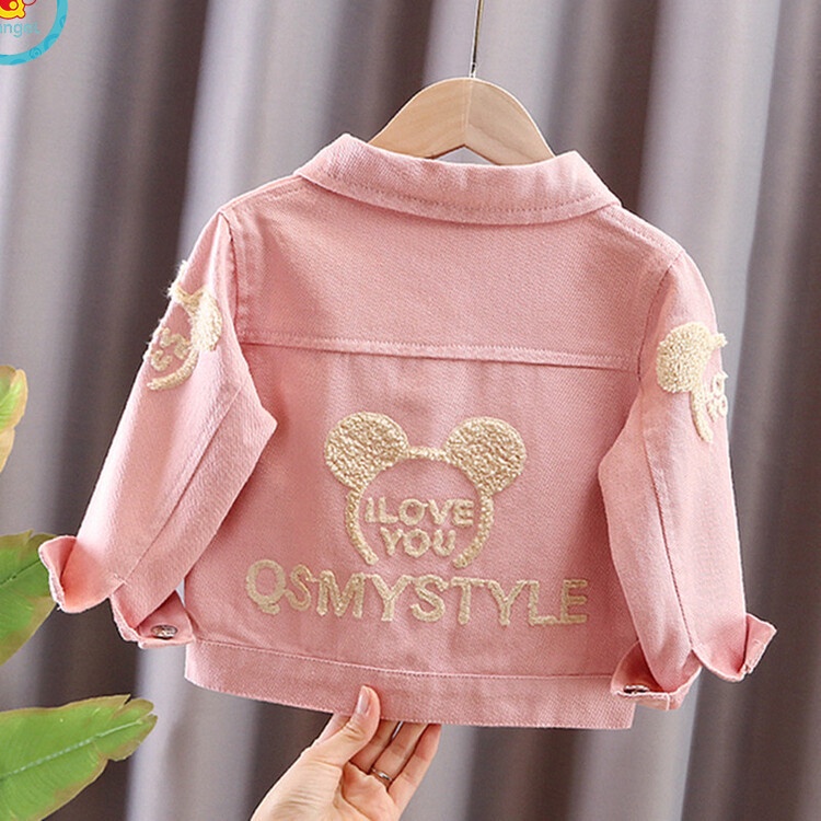 Áo khoác denim IQ ANGEL họa tiết hoạt hình thời trang xuân thu dành cho bé gái