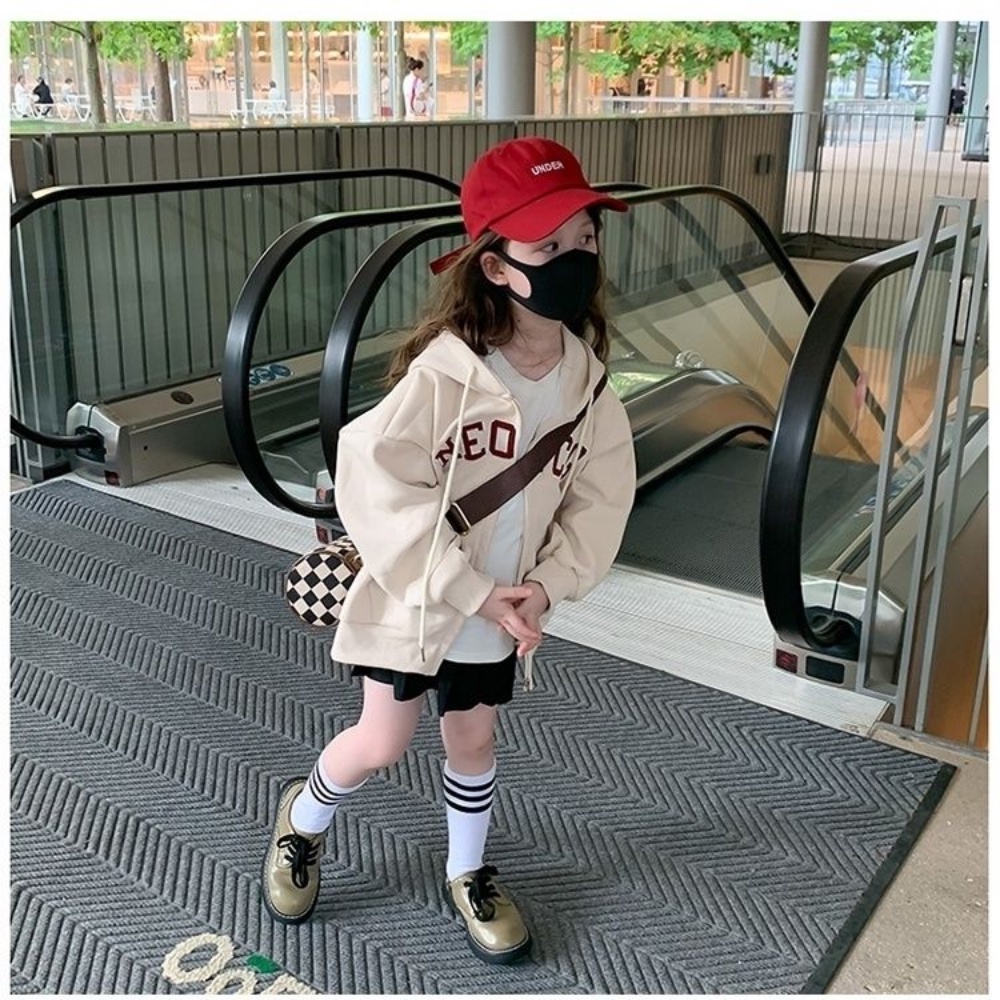 Áo khoác có mũ cho bé gái mùa thu phong cách hàn quốc áo khoác mùa xuân và mùa thu áo len lông cừu giản dị cho bé áo len cardigan phong cách phương tây