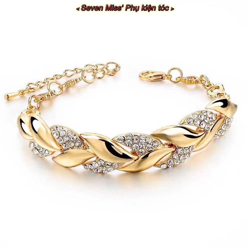 Vòng tay lá vàng trang sức phụ nữ vòng tay hợp kim nhẹ rhinestone