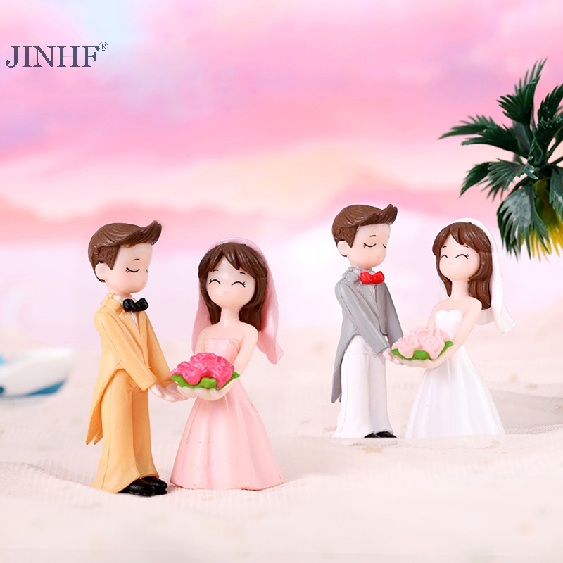 Jinhf 1 cặp người yêu thích bức tượng nhỏ phong cảnh mini dễ thương vườn cổ tích đồ trang trí nhà hot