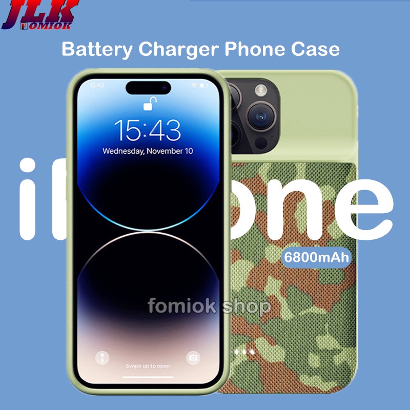 Camouflage Oxford Cloth Battery Case Power Cover for iPhone 15 Plus X XS Max XR 11 12 Pro 13 Mini iphone14 Pro Max Portable Charger Power Bank