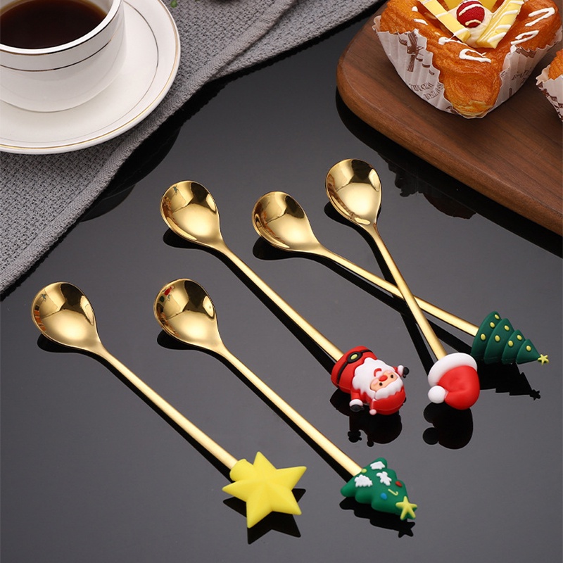 Thìa thép không gỉ sáng tạo trang trí ông già noel phim hoạt hình thìa tráng miệng cà phê thìa trái cây bộ đồ ăn
