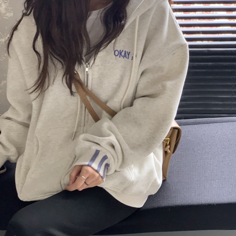 Áo khoác len HENG SHAN YUAN vải lông cừu có mũ trùm đầu thêu họa tiết thời trang thu đông dành cho nữ