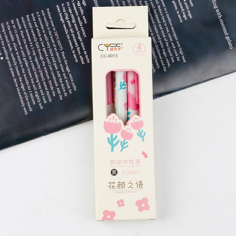 4 Bút Mực Gel Ngòi 0.5mm In Hình Hoa Hồng Xinh Xắn OUYOUVN