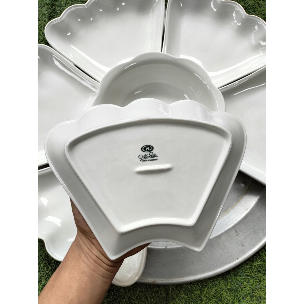 Bộ bát đĩa hoa mặt trời minh châu 7 món hàng loại 1 đẹp dày dặn, Set bát đĩa 7 món thắp hương thờ cúng