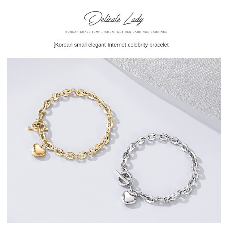 Vòng Đeo Tay Bằng Thép Không Gỉ Mặt Trái Tim Thời Trang Âu Mỹ Không Phai Màu Trang Sức Cá Tính Dành Cho Bạn Nữ