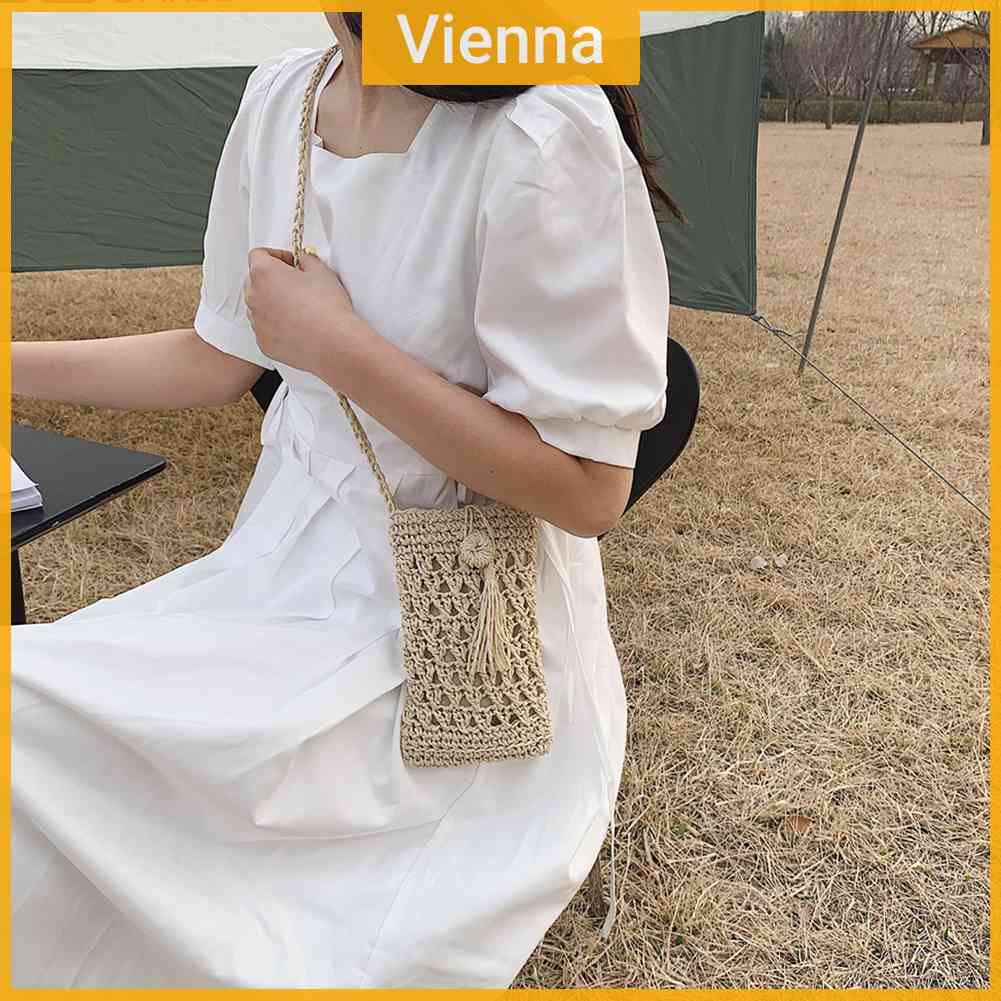 Túi Cói Đeo Chéo Mini Đựng Điện Thoại Thời Trang Dành Cho Nữ