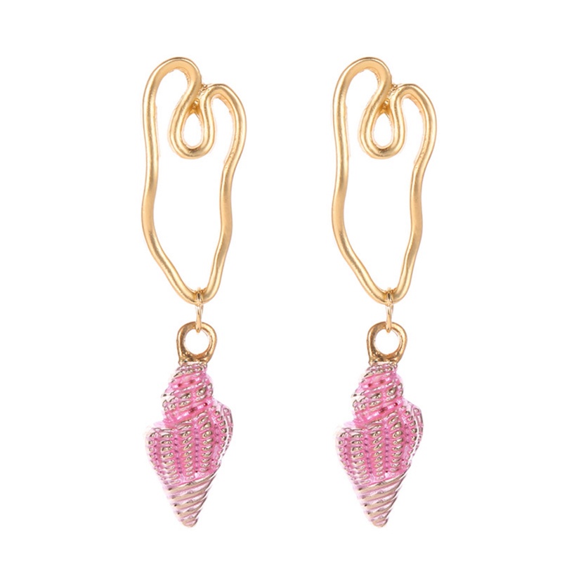 Fancy Khuyên Tai Hợp Kim Dáng Dài Hình Vỏ Sò Rỗng Màu Trắng Hồng Xanh Lam Retro