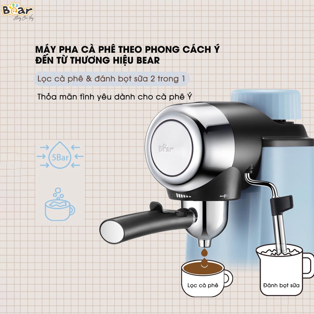 Máy Pha Cà Phê Bear Tự Động Pha Cafe, Pha Espresso Phong Cách Ý CF-B02V1 CF-B15V1 bảo hành quốc tế 18 tháng - Befoyo