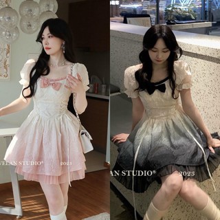 Đầm loang nơ ngực đan dây 2màu