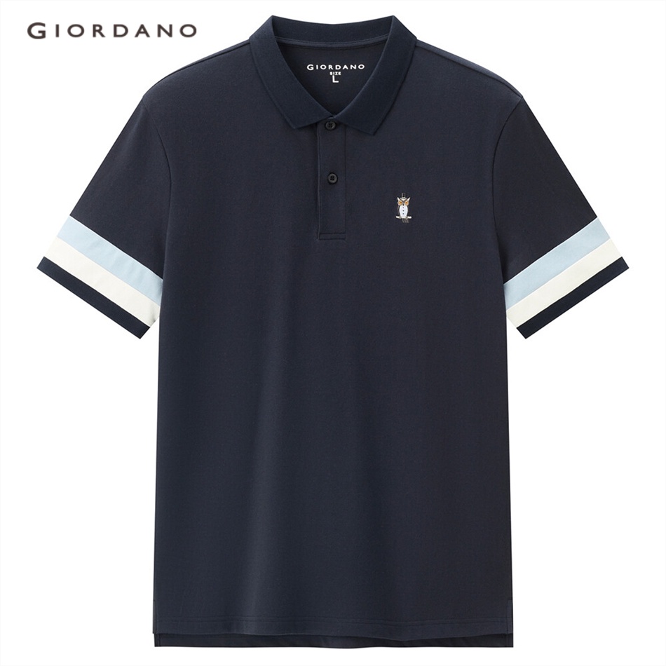 Áo thun polo GIORDANO 13013206 thêu họa tiết cú màu tương phản thời trang dành cho nam