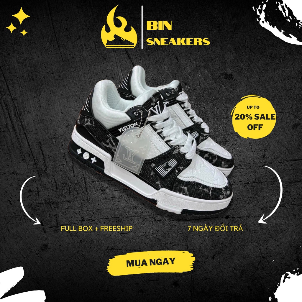 Giày LV Louiis Vuittton Black Nam Nữ Màu Đen Full Bill Box - Giày Thể Thao Nam Nữ LV chuẩn S.Cấp full phụ kiện