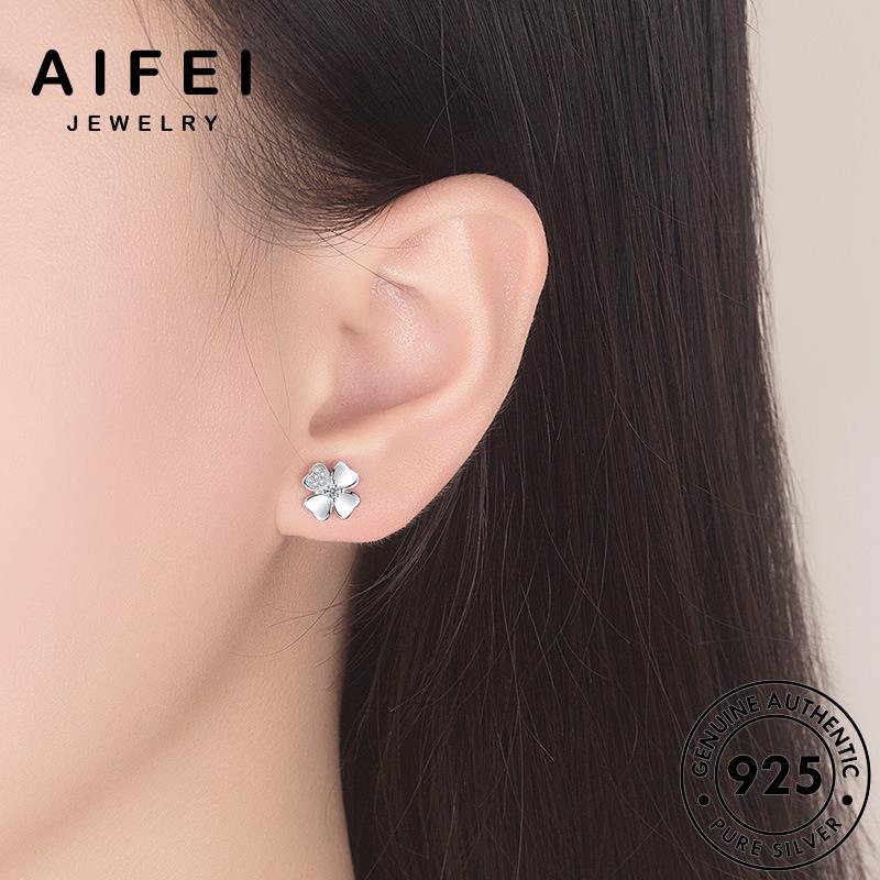 AIFEI JEWELRY trang ba thật hàn tai kiện thời yêu moissanite cương sức trang bông kim thời nữ bạc cỏ xỏ phụ nguyên quốc vành hình 925 tròn tình khuyên tua lá Thời bản E93