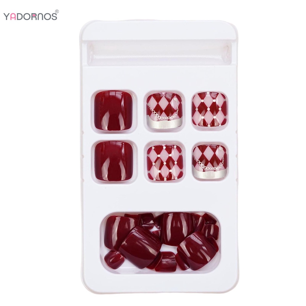 Móng chân giả YADORNOS màu đỏ rượu vang dày dặn trang trí nghệ thuật