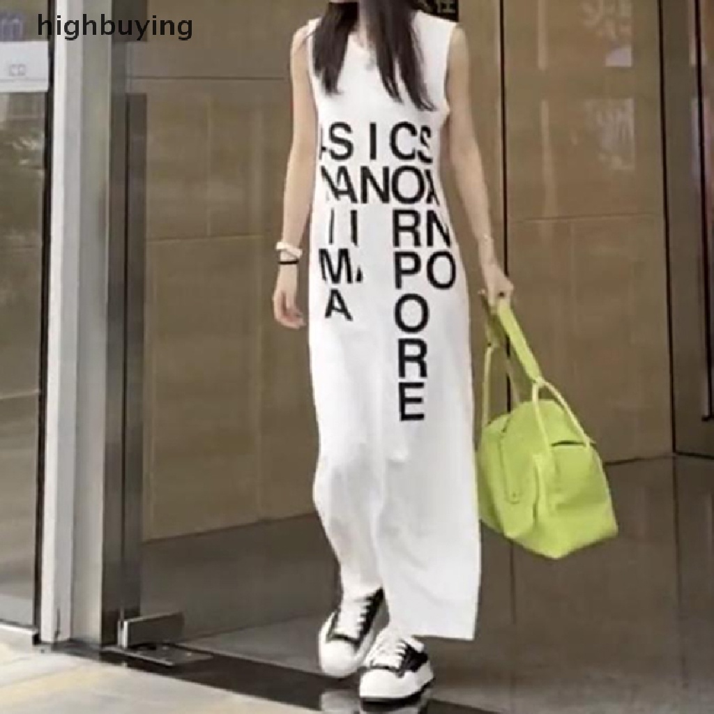 Đầm Dài In Chữ Thời Trang Hè Xinh Xắn Cho Nữ