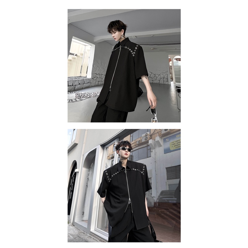 Áo Sơ Mi Tay Ngắn Có Khóa Kéo Đôi Phong Cách Thời Trang Đường Phố Mới 2023