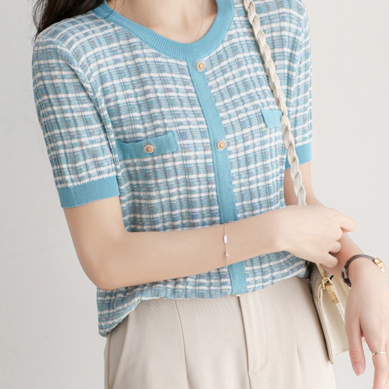 IELGY Áo sweater Dệt Kim Lụa Lạnh Mỏng Dáng Rộng Ngắn Phong Cách IELGY  Thiết Kế Hợp Thời Trang Cho Nữ