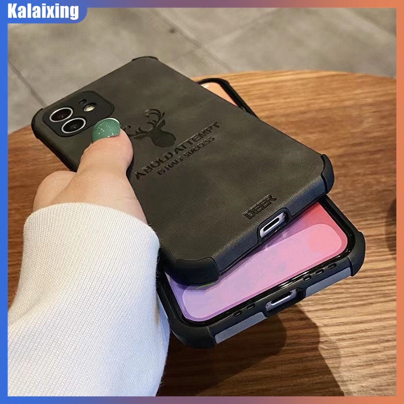 Ốp Điện Thoại Da Mềm Chống Rơi Họa Tiết Đầu Hươu Cho iPhone 14 Plus 13 Pro Max 12 Pro Max