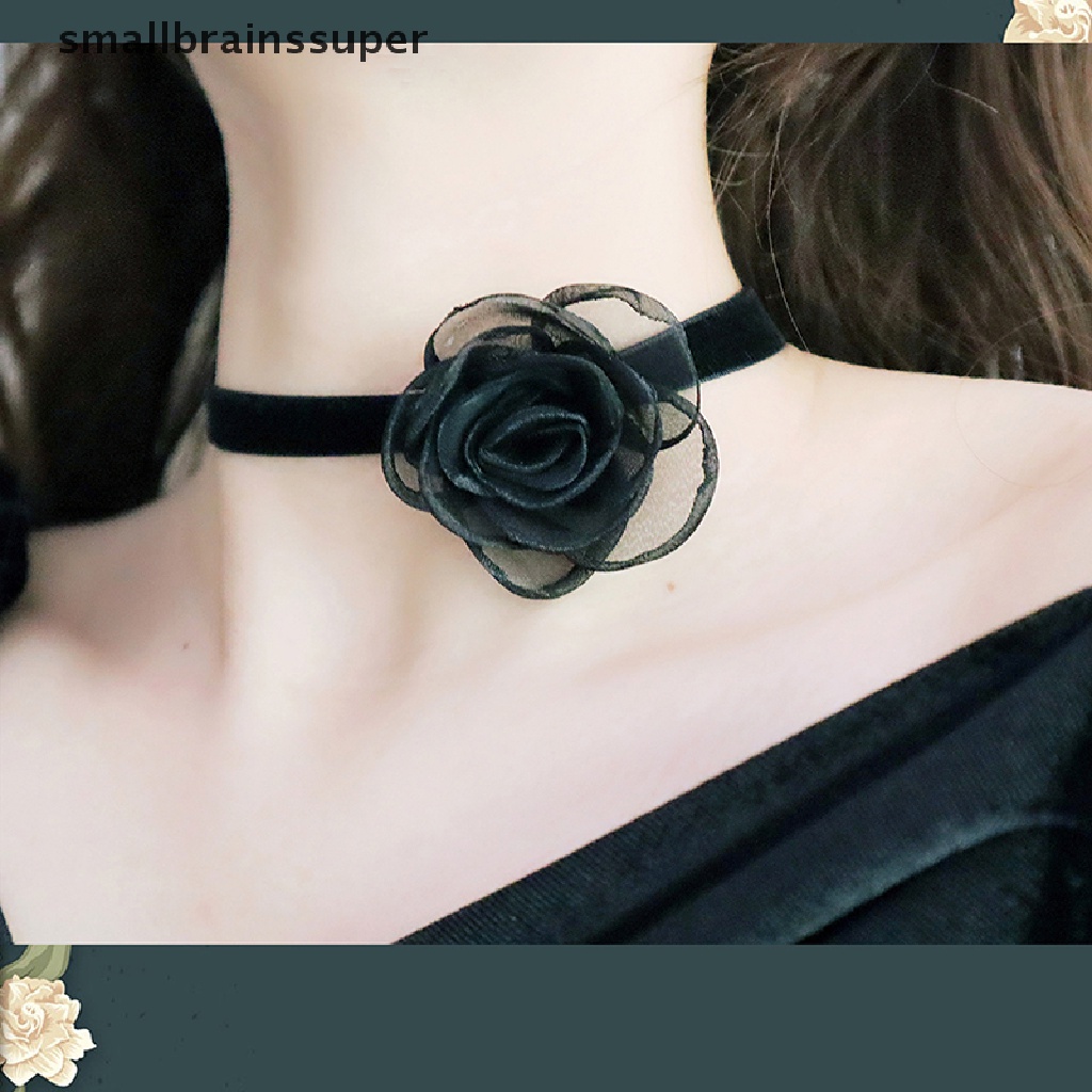 Vòng Cổ Choker Dây Ruy Băng Siêu Dài Màu Đen Đính Hoa Trà Nhỏ Quyến Rũ