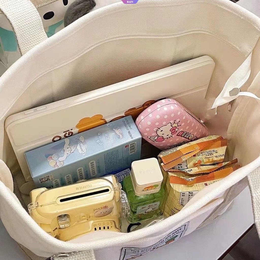 Sanrio Túi Tote Vải Canvas Đeo Vai Sức Chứa Lớn Hình Hello Kitty Cinnamoroll Kuromi Pochacco Đáng Yêu Cho Nữ [RAIN]