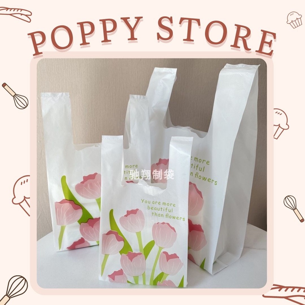 Túi đựng thực phẩm, túi ni long, túi đựng đồ, túi đựng quà tặng, set 10 túi, mẫu túi hoa tulip - POPPY STORE