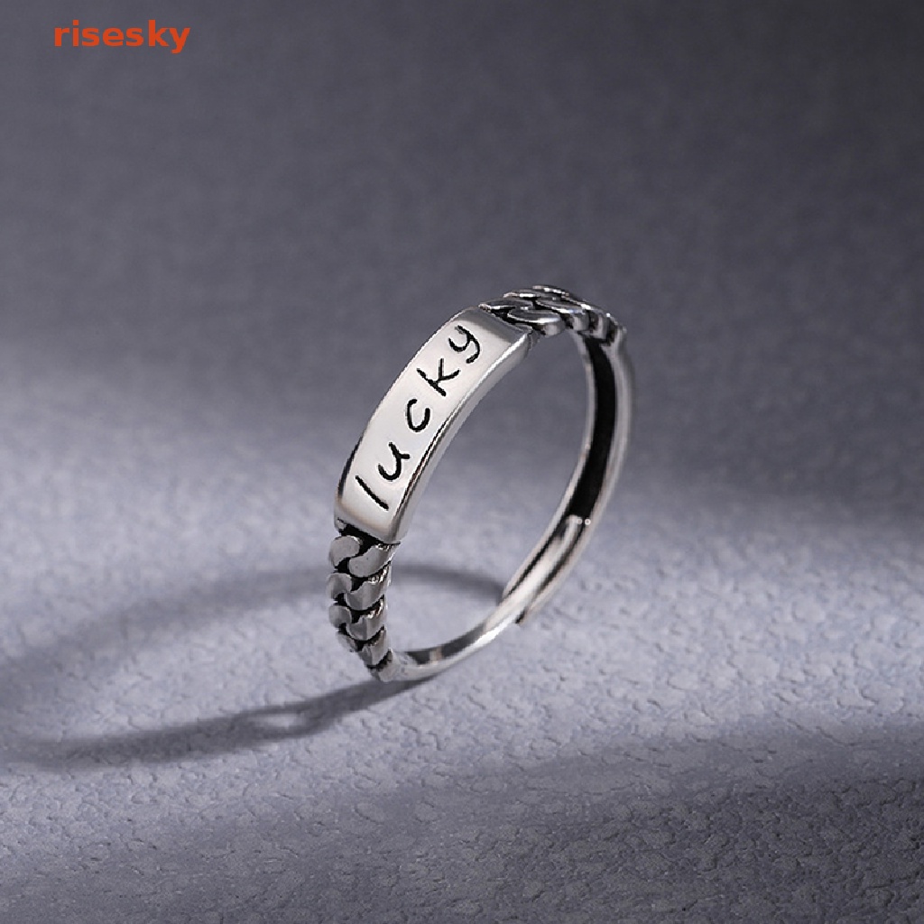 Nhẫn Bạc 925 In Chữ lucky Phong Cách Hiphop Thời Trang Hàn Quốc