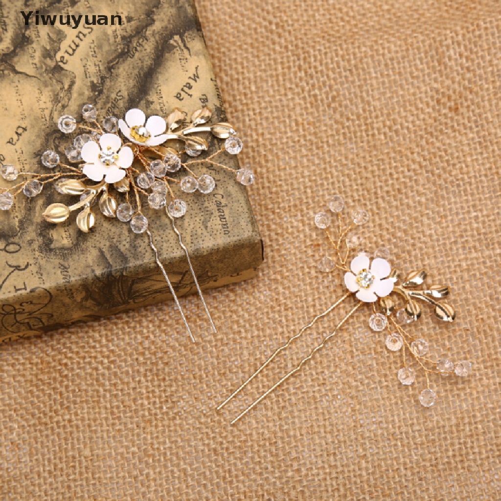 2 Trâm Cài Tóc Hình Hoa Lá Đính Đá Thủ Công Cho Cô Dâu