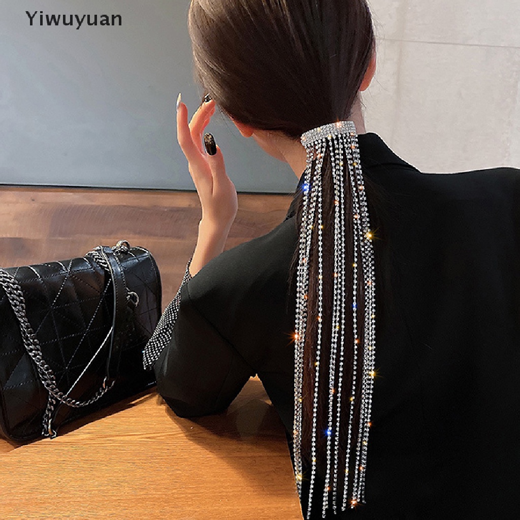 &lt; Yiwuyuan &gt; Kẹp Tóc Chuỗi Dài Đính Đá Lấp Lánh Quà Tặng Trang Sức Cho Nữ