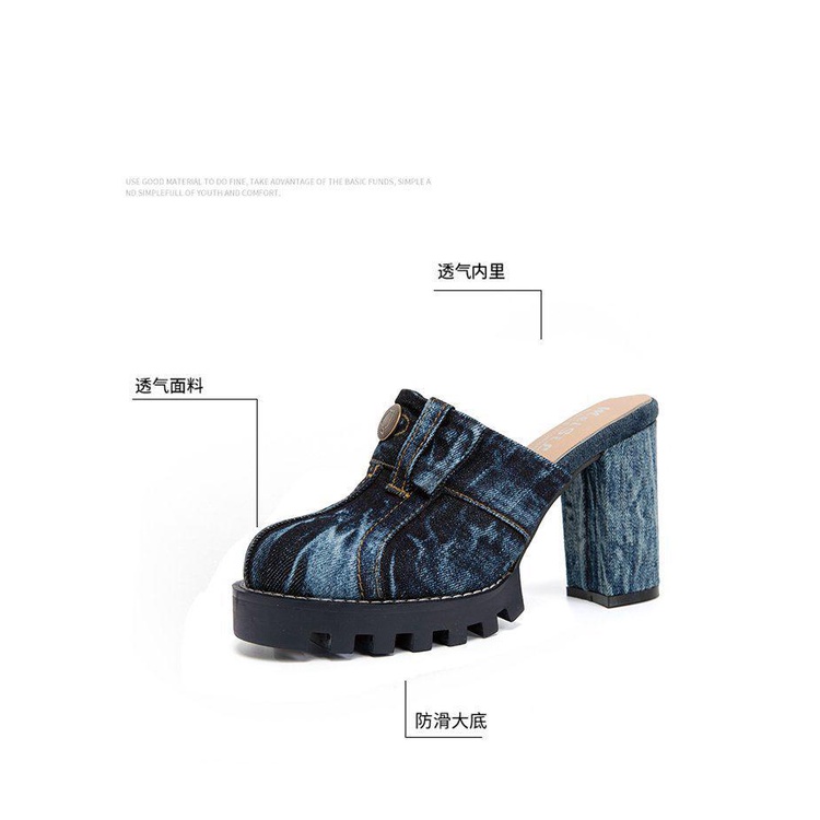 Dép Cao Gót Đế Dày Chất Liệu Denim Thời Trang Trẻ Trung
