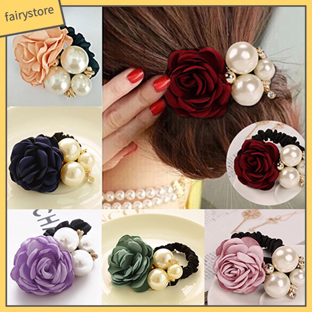 Dây Cột Tóc Đuôi Ngựa Đính Hoa Hồng Ngọt Ngào Thời Trang Cho Nữ 4 Cái