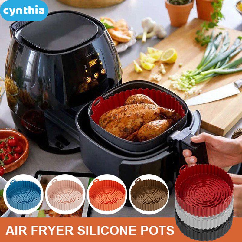 Khay Chiên Không Dầu Nâng Cấp 8 Inch Khay Nướng Lò Nướng Khay Chiên Gà Rán Tấm Lót Nồi Chiên Không Khí Bằng Silicon Phụ Kiện Chảo Nướng Thay Thế Hình Tròn Cyn